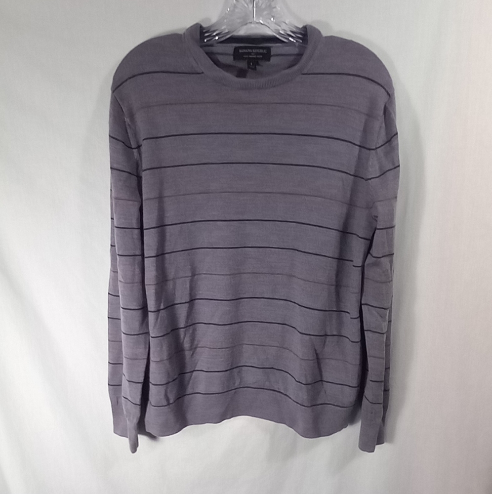 Banana Republic Gray Striped Merino Wool Sweater Size L